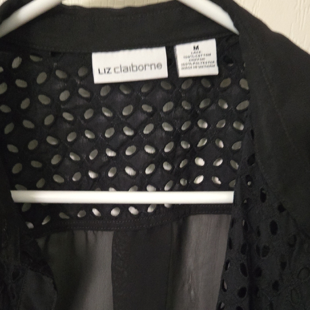 Liz Claiborne Black Eyelet Sleevless top with built In attached Tank T